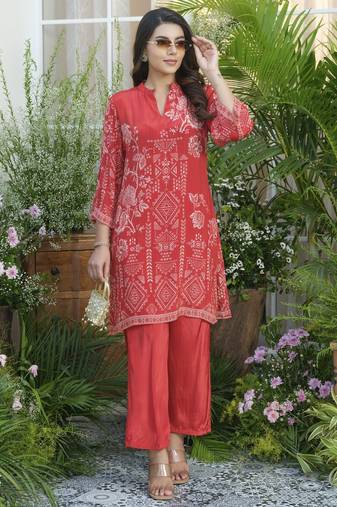 Palash crimson peach crepe printed co ord sets