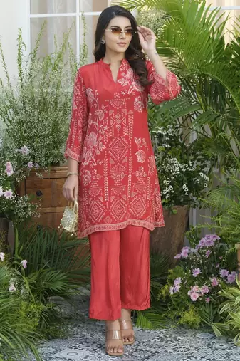 Palash crimson peach crepe printed co ord sets