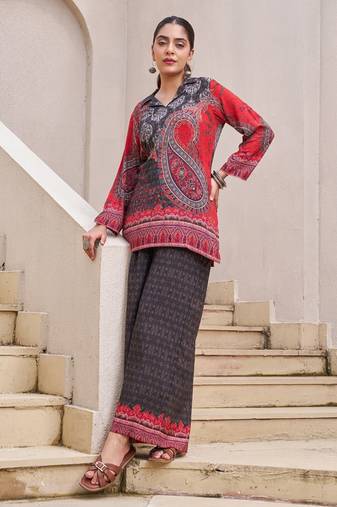 Kabool charcoal black cotton printed co ord sets
