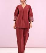 Raftar jam brown cotton embroidered co ord sets