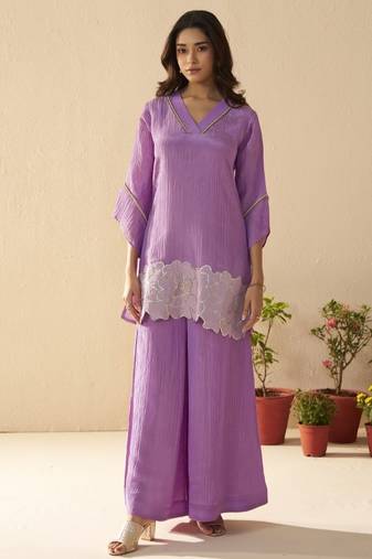Albeli thistle lavender viscose rayon embroidered co ord sets