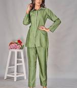 Divya fern green viscose rayon embroidered co ord sets
