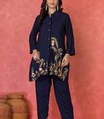 Sabhya prussian blue cotton embroidered co ord sets