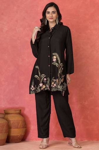 Sabhya ebony black cotton embroidered co ord sets