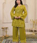 Kara sage green cotton embroidered co ord sets