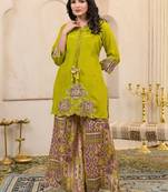 Kara basil green cotton embroidered co ord sets