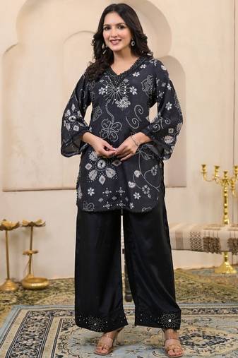 Kara jetty black cotton embroidered co ord sets