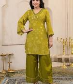 Kara forest green cotton embroidered co ord sets