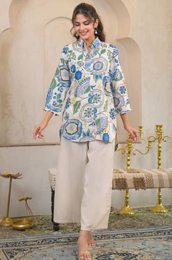 Hardik paisley white cotton printed co ord sets