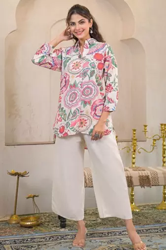 Hardik fauna white cotton printed co ord sets