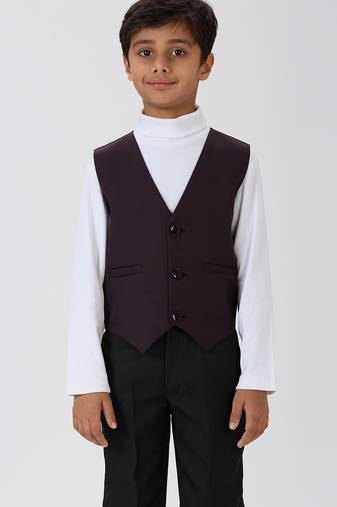 solid sleeveless waist coat - wine
