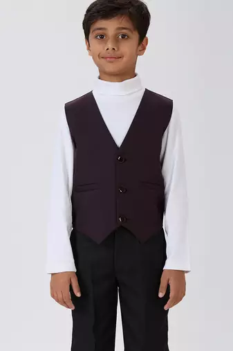 solid sleeveless waist coat - wine