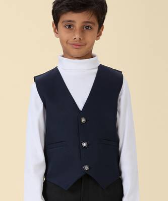 solid sleeveless waist coat - navy blue 1