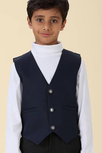 solid sleeveless waist coat - navy blue