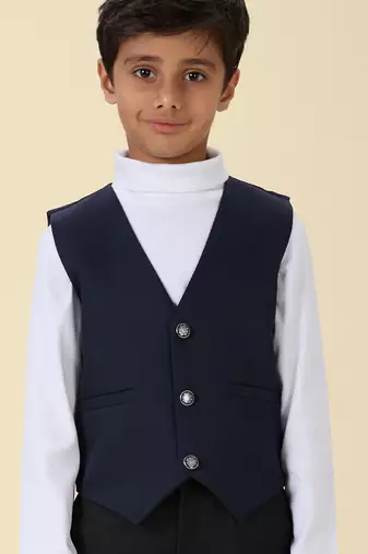 solid sleeveless waist coat - navy blue