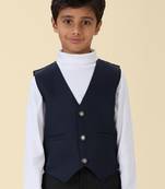 solid sleeveless waist coat - navy blue