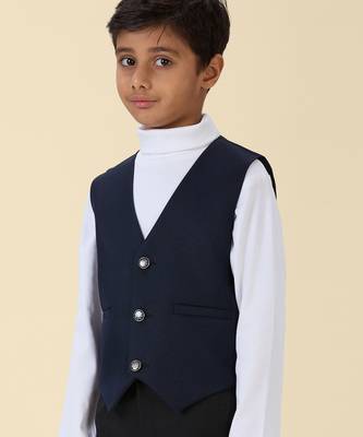 solid sleeveless waist coat - navy blue 2