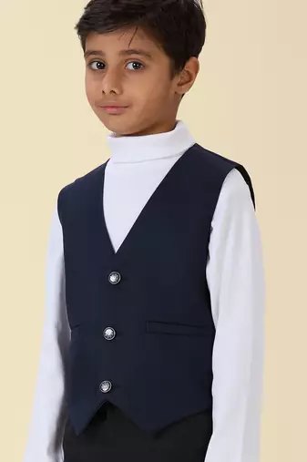 solid sleeveless waist coat - navy blue