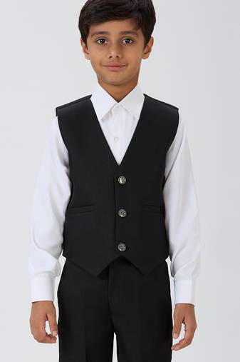 solid sleeveless waist coat - black