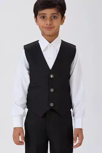 solid sleeveless waist coat - black
