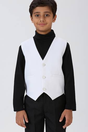 solid sleeveless waist coat - white