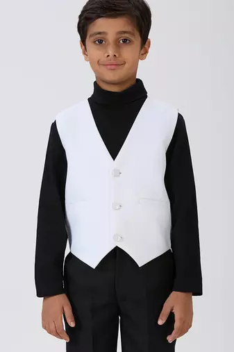 solid sleeveless waist coat - white