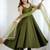 Bright mahendi flared anarkali suit set with dupatta and pants
