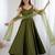 Bright mahendi flared anarkali suit set with dupatta and pants