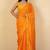 Women's bright orange chevron print golden lace border chiffon saree with unstiched blouse piece