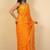 Women's bright orange chevron print golden lace border chiffon saree with unstiched blouse piece
