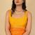 Women's bright orange chevron print golden lace border chiffon saree with unstiched blouse piece