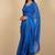 Women's royal blue chevron print golden lace border chiffon saree with unstiched blouse piece