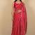 Women's red chevron print golden lace border chiffon saree with unstiched blouse piece