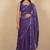 Women's purple chevron print golden lace border chiffon saree with unstiched blouse piece