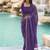 Women's purple chevron print golden lace border chiffon saree with unstiched blouse piece