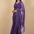Women's purple chevron print golden lace border chiffon saree with unstiched blouse piece