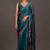 Women's turquoise foil print block print golden lace border chiffon saree with unstiched blouse piece