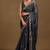 Women's black foil print block print golden lace border chiffon saree with unstiched blouse piece