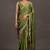 Women's olive green foil print block print golden lace border chiffon saree with unstiched blouse piece