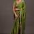 Women's olive green foil print block print golden lace border chiffon saree with unstiched blouse piece
