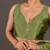 Women's olive green foil print block print golden lace border chiffon saree with unstiched blouse piece
