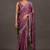Women's deep magenta foil print block print golden lace border chiffon saree with unstiched blouse piece