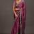 Women's deep magenta foil print block print golden lace border chiffon saree with unstiched blouse piece