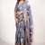 Women's violet peacock block print copper zari border cotton silk saree with unstiched blouse piece