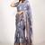Women's violet peacock block print copper zari border cotton silk saree with unstiched blouse piece