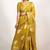 Women's mustard peacock block print copper zari border cotton silk saree with unstiched blouse piece