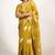 Women's mustard peacock block print copper zari border cotton silk saree with unstiched blouse piece