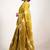 Women's mustard peacock block print copper zari border cotton silk saree with unstiched blouse piece