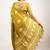 Women's mustard peacock block print copper zari border cotton silk saree with unstiched blouse piece