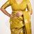 Women's mustard peacock block print copper zari border cotton silk saree with unstiched blouse piece